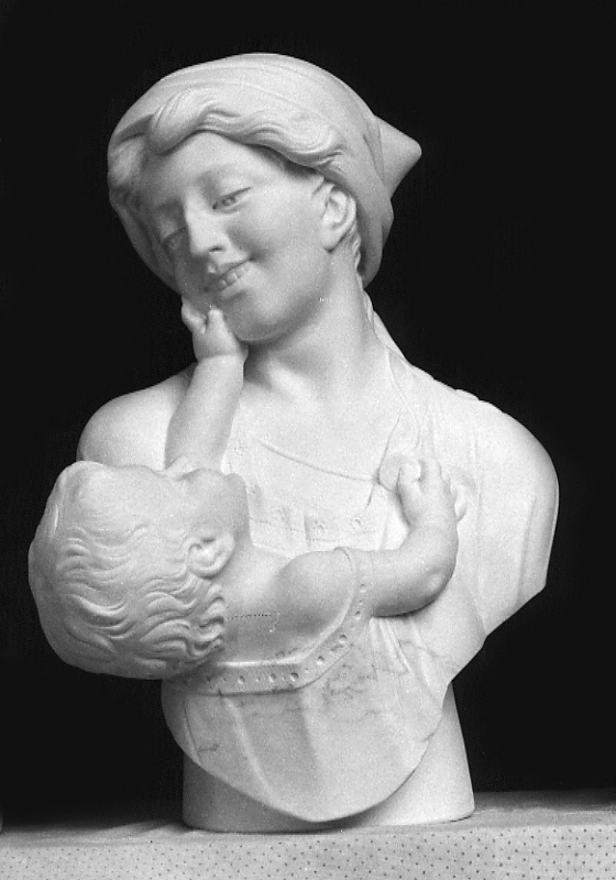Sculpture, bust, woman with child